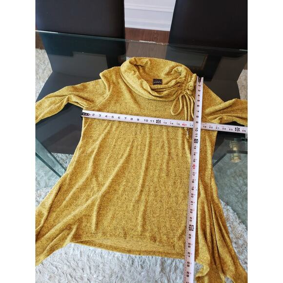 Coco Bianco Sweater Women's XL Yellow Knit Cowl Neck Asymmetrical Slit Hem - Picture 6 of 12